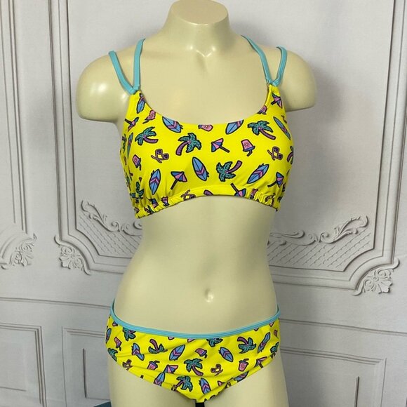 Undercurrent Juniors Neon Beach Design Strappy Bikini Size Large New - Picture 2 of 11